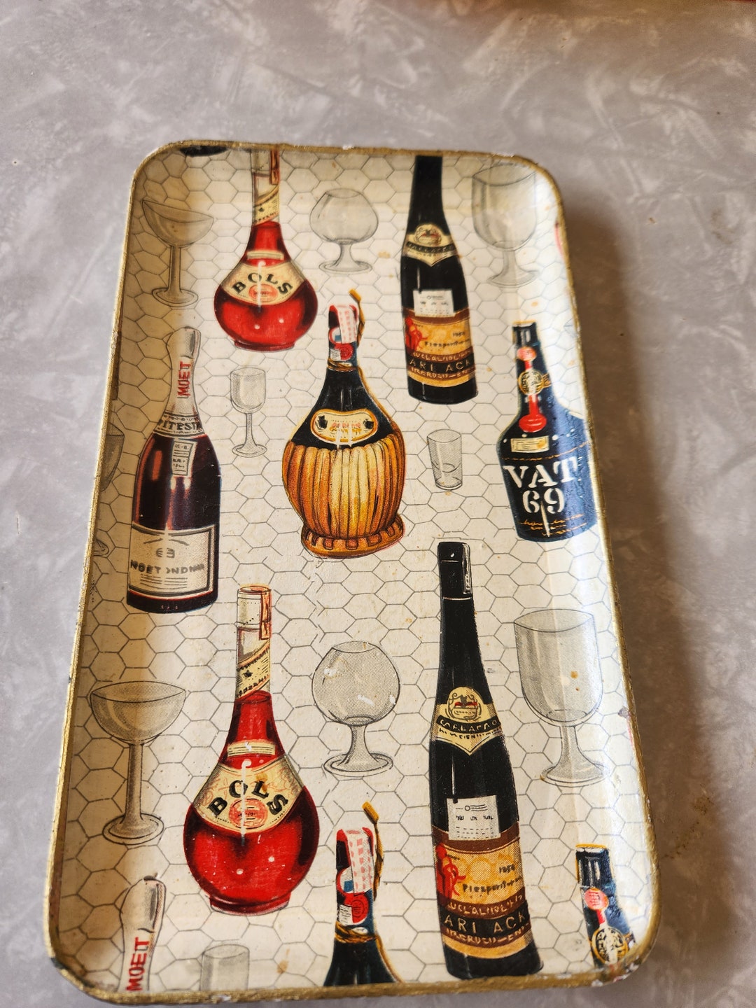 Vintage Bar Tray Dish. Alcohol Proof Papier Mache. Features Etsy
