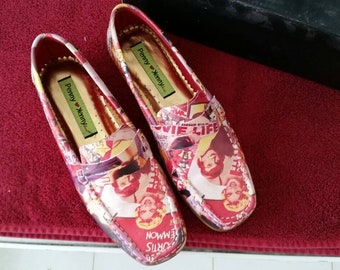 Vintage Penny Kenny Hollywood Print Leather Loafers, Size 8M
