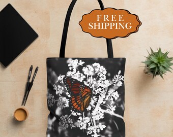 Monarch Butterfly Tote Bag, Tote Bag with Butterflies, Nature Inspired Tote Bag, Wildlife Tote Bag, Orange Butterfly Bag, Insect Tote Bag