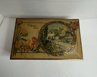 Chocolates Art Nouveau Vassar para mamá querida Tin Canco VTG Cottage Roses Metal
