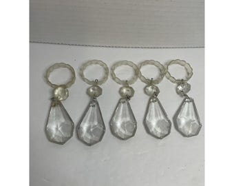 5 prismas de cristal transparente vintage antiguos para lámpara de araña con forma de lágrima, 3" x 4,5".