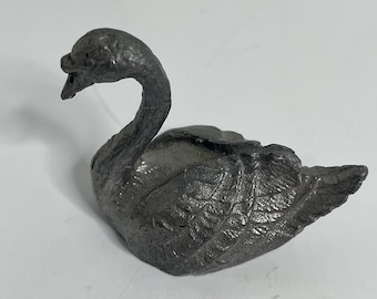 Vintage Pewter Swan /Goose Figurine Handcrafted USA 2.5" Size Shadow Box