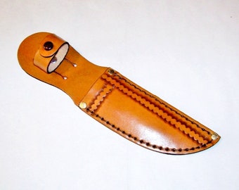 Hand Tooled-5" Blade-Left/Right Handed-Brown Cross Leather Knife Sheath-Birthday Gift. Holiday Gift.-"Made In USA"-New-item BRCC-11