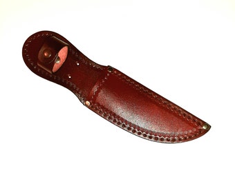 Hand Tooled-5" Blade-Left/Right Handed-Mahogany Camouflage Leather Knife Sheath-Birthday Gift. Holiday Gift.-"Made In USA"-New-item MC-01