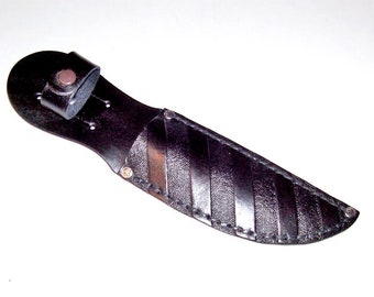 Hand Tooled-5" Blade-Left/Right Handed-Black Beveled Leather Knife Sheath-Birthday Gift. Holiday Gift.-"Made In USA"-New-item BBL-09