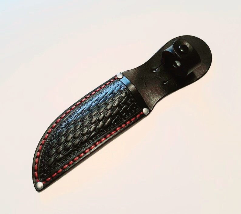 Hand Tooled-5 Blade-Left/Right Handed-Black Basket Weave Leather Knife Sheath-Birthday Gift. Holiday Gift.Made In USANew-item BBW-02 image 6