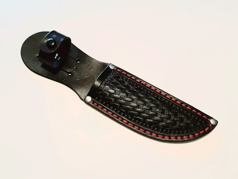 Hand Tooled-5 Blade-Left/Right Handed-Black Basket Weave Leather Knife Sheath-Birthday Gift. Holiday Gift.Made In USANew-item BBW-02 image 5