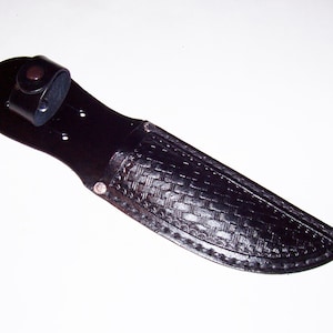 Hand Tooled-5 Blade-Left/Right Handed-Black Basket Weave Leather Knife Sheath-Birthday Gift. Holiday Gift.Made In USANew-item BBW-02 image 1