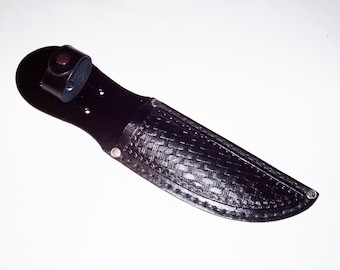 Hand Tooled-5" Blade-Left/Right Handed-Black Basket Weave Leather Knife Sheath-Birthday Gift. Holiday Gift.-"Made In USA"-New-item BBW-02