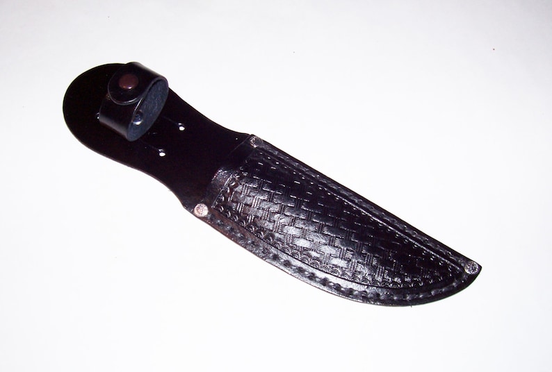 Hand Tooled-5 Blade-Left/Right Handed-Black Basket Weave Leather Knife Sheath-Birthday Gift. Holiday Gift.Made In USANew-item BBW-02 image 1
