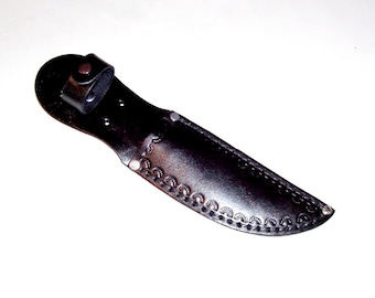 Hand Tooled-5" Blade-Left/Right Handed-Black Border Leather Knife Sheath-Birthday Gift. Holiday Gift.-"Made In USA"-New-item BB-14