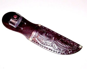 Hand Tooled-5" Blade-Left/Right Handed-Black Western Floral Leather Knife Sheath-Birthday Gift. Holiday Gift.-"Made In USA"-New-item BWF-10
