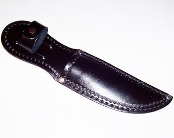 Hand Tooled-5" Blade-Left/Right Handed-Black Camouflage Leather Knife Sheath-Birthday Gift. Holiday Gift.-"Made In USA"-New-item BC-01