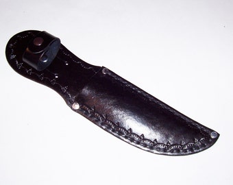 Hand Tooled-5" Blade-Left/Right Handed-Black Figure Leather Knife Sheath-Birthday Gift. Holiday Gift.-"Made In USA"-New-item BF-03