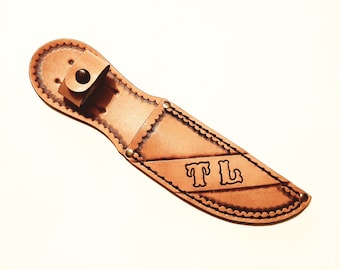 Hand Tooled "Made-To-Order" Personalized-5" Blade-Left/Right Handed-Brown Camo Leather Knife Sheath-Birthday."Made In USA"-New-item BRCP-01