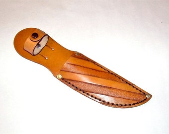 Hand Tooled-5" Blade-Left/Right Handed-Brown Beveled Leather Knife Sheath-Birthday Gift. Holiday Gift.-"Made In USA"-New-item BRBL-08