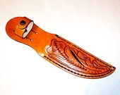 Hand Tooled Leather Knife Sheath: Brown Western Floral Design, 5" Blade. USA Made.