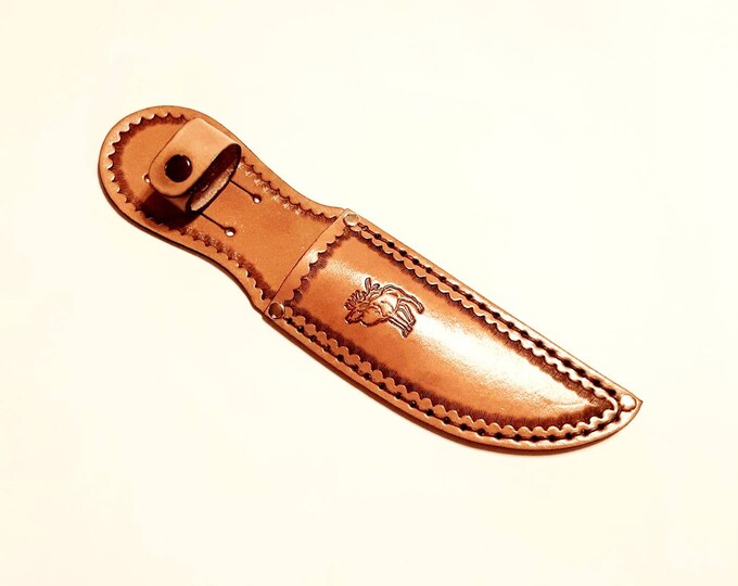 Hand Tooled5 Bladeleft/right Handedbrown Leather Knife Sheath W/elk