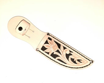 Hand Tooled-5" Blade-Natural Floral Leather Knife Sheath-Birthday Gift. Holiday Gift.-"Made In USA"-New-item NF-20