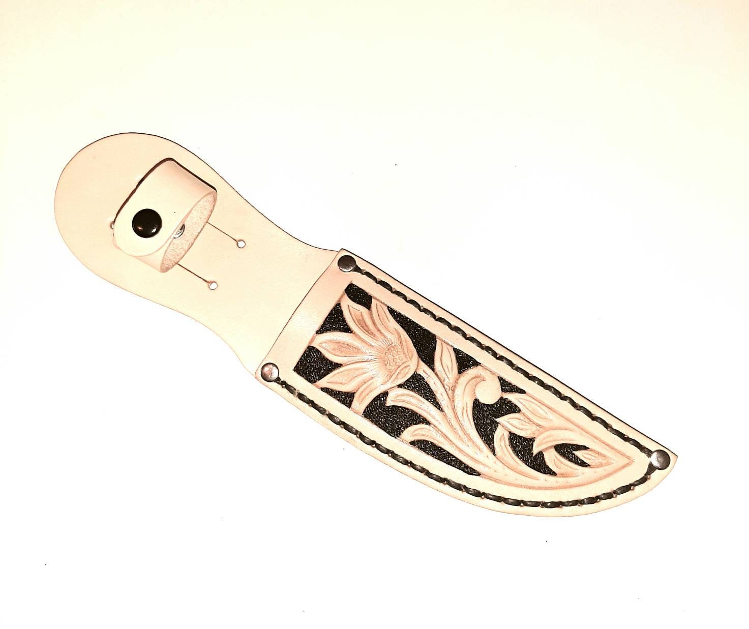 Hilason Leather Angled Knife Scabbard Sheath Cover Floral Tooled Small