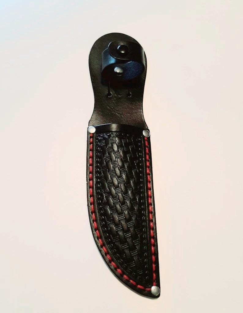 Hand Tooled-5 Blade-Left/Right Handed-Black Basket Weave Leather Knife Sheath-Birthday Gift. Holiday Gift.Made In USANew-item BBW-02 image 7
