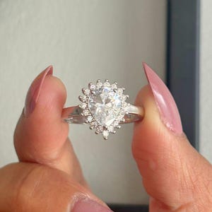Pear Cut Halo Moissanite Engagement Ring, Halo Ring, Pear Cut Moissanite Ring, Wedding Ring, Solitaire Halo Ring, Anniversary Ring For Women