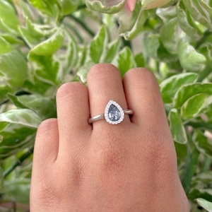 Pear Shaped Diamond Engagement Ring, Teardrop Halo Diamond Ring, Silver Solitaire Ring, Unique Proposal Ring, Anniversary Ring For Her
