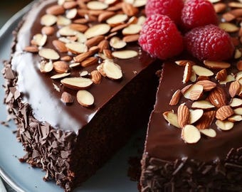 Tarta de almendras y chocolate sin harina y sin gluten: un clásico rico y elegante.