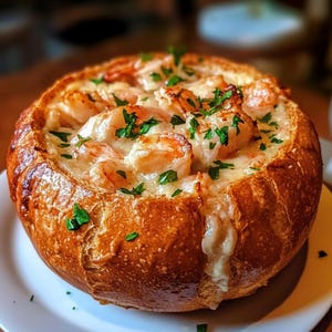 Stuffed Seafood Bread Bowls | Creamy, Cheesy, and Packed with Shrimp, Crab & Scallops .
