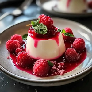 Klassische Panna Cotta mit Himbeere | Elegant & Mühelose Dessert Bliss.