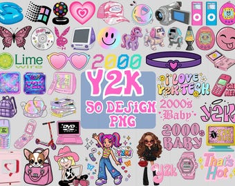 Y2K PNG Clipart Bundle, Trendy Retro Graphics (Instant Download)