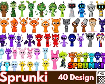 Sprunki PNG Bundle, 40 Transparent Designs for Crafts (Digital Download)
