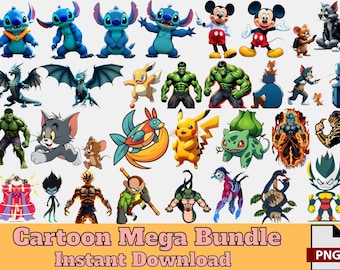 Cartoon Mega Bundle PNG, 30 Characters, Digital Download