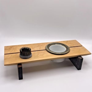 Mid-Century Bench-Style Modern Vase - Wooden Holder + Stem Holder - Open Box