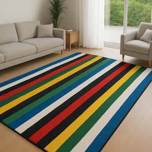 Handmade Colorful Striped Wool Rug: Modern NZ Wool Carpet