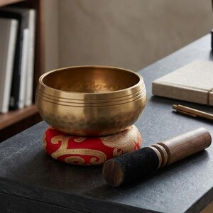 Tibetan Singing Bowl Set, Meditation Sound Bowl, Handmade Yoga Gift, Mini Mindfulness Bowl with Cushion & Mallet