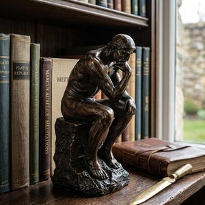 Estatua del Pensador, escultura de resina negra bronce, figura de filósofo, decoración minimalista para la oficina, regalo para él o amante del arte.