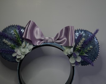 Uszy Myszki Minnie inspirowane niebieską lawendą
