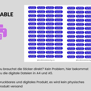 Könnte beinhalten: Druckbare Bogen mit blauen und weißen "By Air Mail / Par Avion" Aufklebern. Das Wort "PRINTABLE" steht in schwarzem Text mit einem lila Druckersymbol. Der Etsy-Shop-Name steht unten.