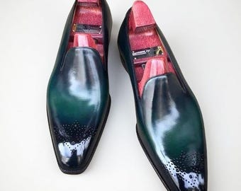 Men Handmade Two Tone Leather Moccasins dress Shoe, Loafer Bespoke Formal Shoes