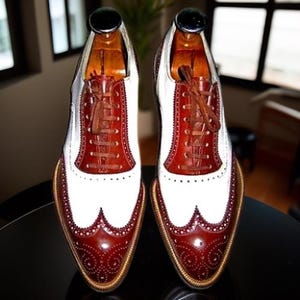 Men,s Handmade New Two-Tone Wingtip Leather Brogue Oxford Lace up Dress Shoes