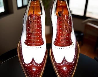 Men,s Handmade New Two-Tone Wingtip Leather Brogue Oxford Lace up Dress Shoes