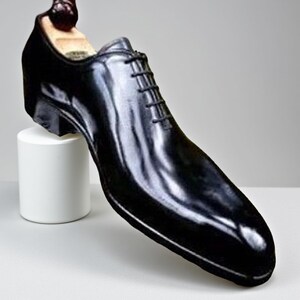 Handmade Pure Black Calf Leather Custom Lace Up Oxford Whole Cut Shoes For Men