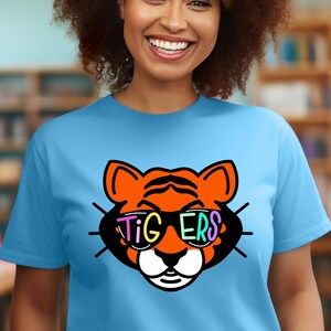 Tiger Sunglasses Graphic Tee: Colorful Mascot Shirt
