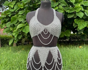 Fashionable Medieval Aluminium Butted 9 mm 16 Guage Chainmail Top With Skirt For Women