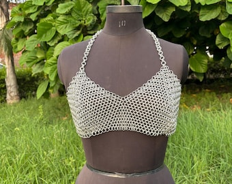 Fashionable Medieval Aluminium Butted 9 mm 16 Guage Chainmail Bra Top For Women