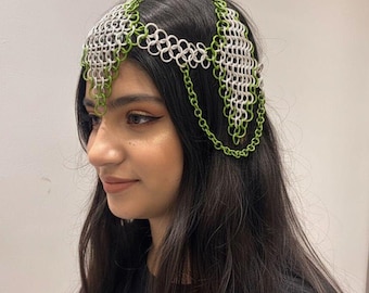 Anodized Chainmail Headpiece: Silver Medieval Crown, Cosplay Accessory, Rennaissance Festival Crown