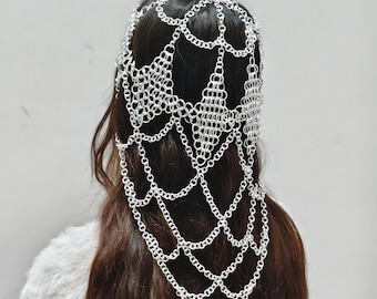 Aluminum Chainmail Headpiece: Medieval Renaissance Festival Jewelry