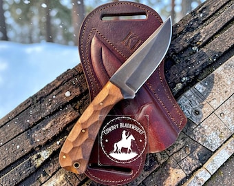 Rugged Hand Forged Cowboy Knife with Leather Sheath - Western Hunting Knife for the Frontier