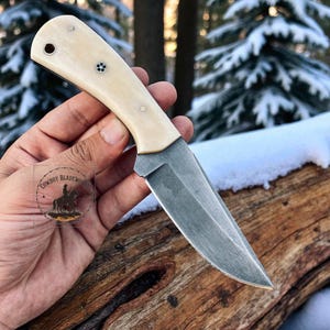 Hand Forged High Carbon Steel Cowboy Knife with Leather Sheath
